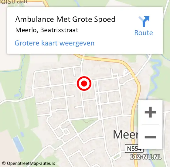 Locatie op kaart van de 112 melding: Ambulance Met Grote Spoed Naar Meerlo, Beatrixstraat op 17 februari 2016 14:25