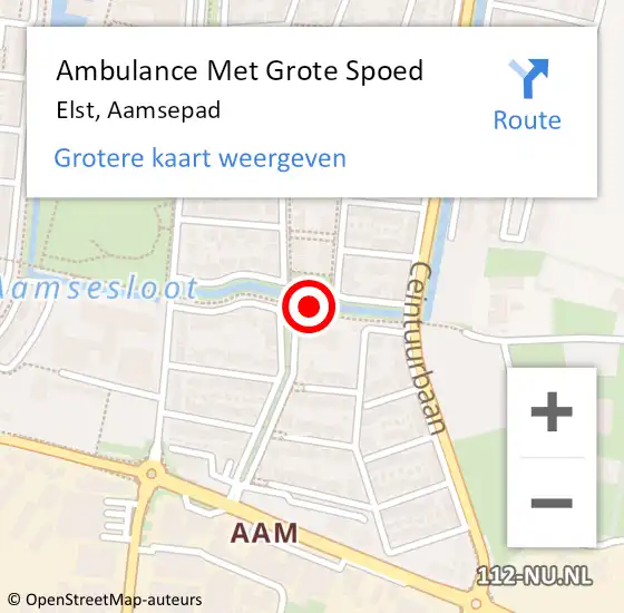 Locatie op kaart van de 112 melding: Ambulance Met Grote Spoed Naar Elst, Aamsepad op 17 februari 2016 14:57