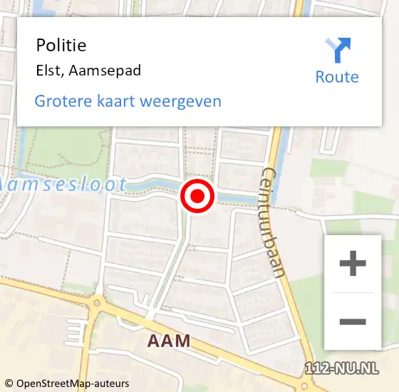 Locatie op kaart van de 112 melding: Politie Elst, Aamsepad op 17 februari 2016 14:59