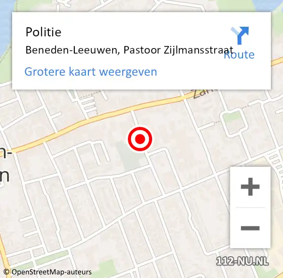 Locatie op kaart van de 112 melding: Politie Beneden-Leeuwen, Pastoor Zijlmansstraat op 17 februari 2016 17:08