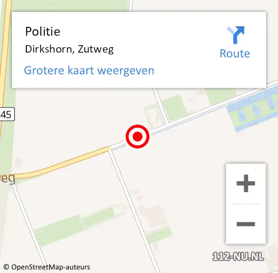 Locatie op kaart van de 112 melding: Politie Dirkshorn, Zutweg op 17 februari 2016 18:05