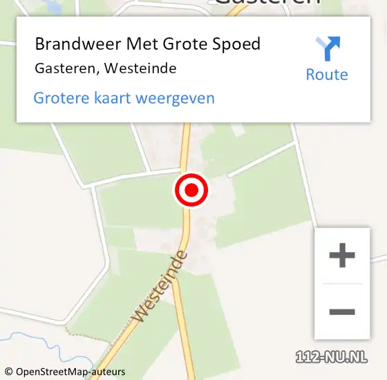 Locatie op kaart van de 112 melding: Brandweer Met Grote Spoed Naar Gasteren, Westeinde op 17 februari 2016 18:10