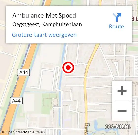 Locatie op kaart van de 112 melding: Ambulance Met Spoed Naar Oegstgeest, Kamphuizenlaan op 17 februari 2016 19:45