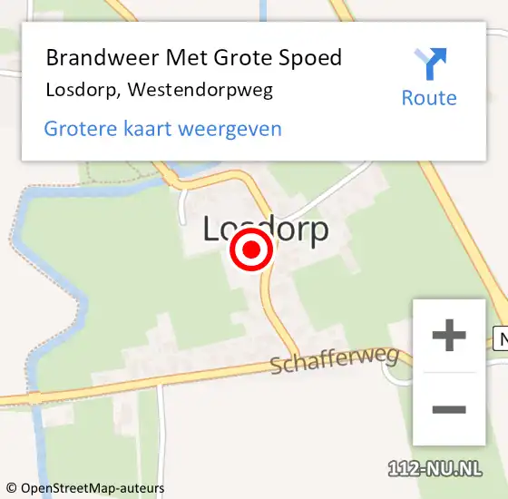 Locatie op kaart van de 112 melding: Brandweer Met Grote Spoed Naar Losdorp, Westendorpweg op 17 februari 2016 20:30