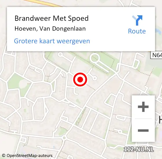 Locatie op kaart van de 112 melding: Brandweer Met Spoed Naar Hoeven, Van Dongenlaan op 6 december 2013 09:23