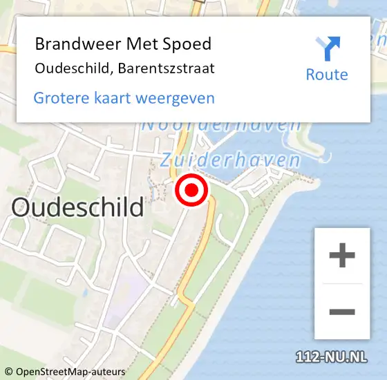 Locatie op kaart van de 112 melding: Brandweer Met Spoed Naar Oudeschild, Barentszstraat op 17 februari 2016 21:03