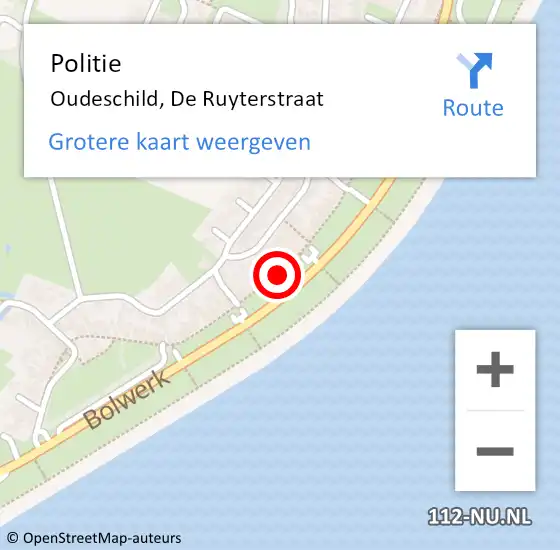 Locatie op kaart van de 112 melding: Politie Oudeschild, De Ruyterstraat op 17 februari 2016 21:09