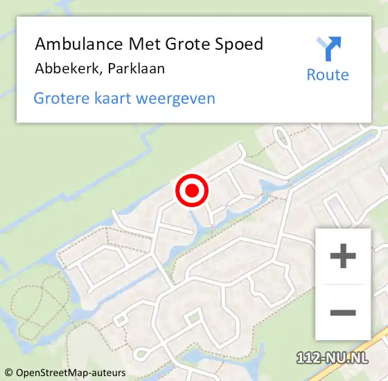 Locatie op kaart van de 112 melding: Ambulance Met Grote Spoed Naar Abbekerk, Parklaan op 18 februari 2016 00:37