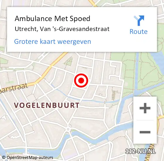 Locatie op kaart van de 112 melding: Ambulance Met Spoed Naar Utrecht, Van 's-Gravesandestraat op 18 februari 2016 04:16