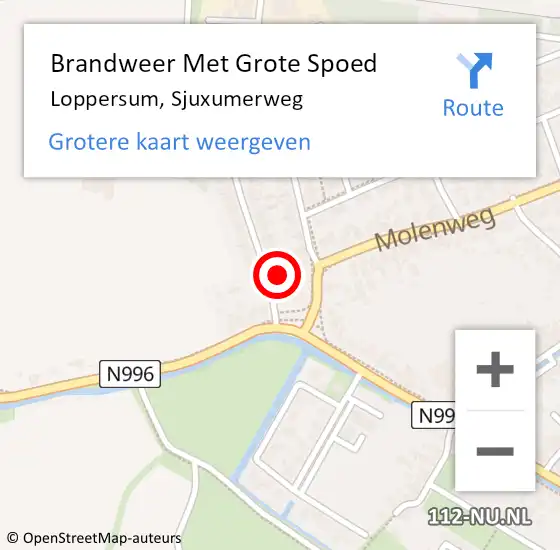 Locatie op kaart van de 112 melding: Brandweer Met Grote Spoed Naar Loppersum, Sjuxumerweg op 18 februari 2016 08:53