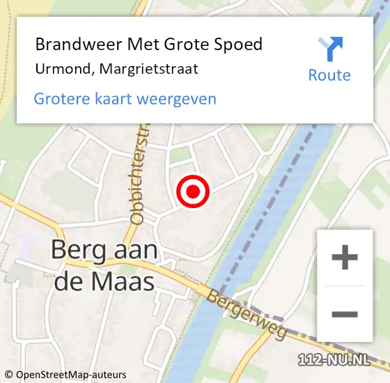 Locatie op kaart van de 112 melding: Brandweer Met Grote Spoed Naar Urmond, Margrietstraat op 18 februari 2016 08:55