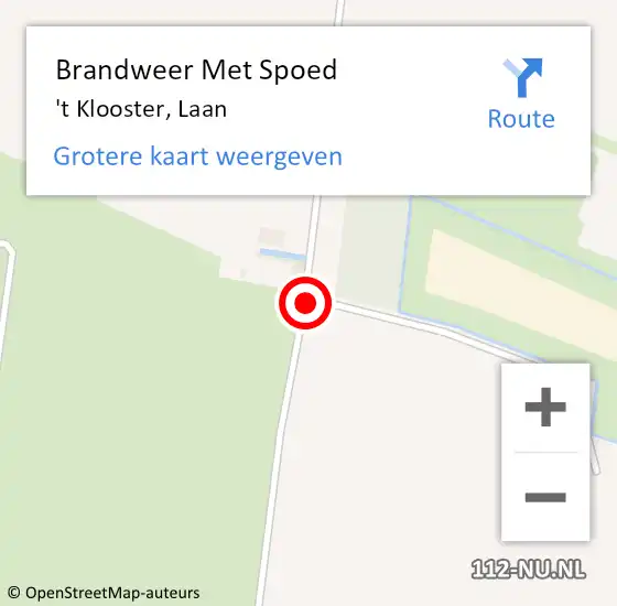 Locatie op kaart van de 112 melding: Brandweer Met Spoed Naar 't Klooster, Laan op 18 februari 2016 09:34