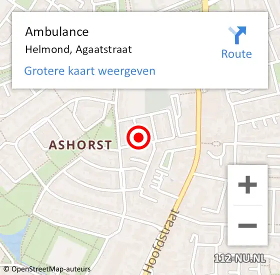 Locatie op kaart van de 112 melding: Ambulance Helmond, Agaatstraat op 18 februari 2016 12:31