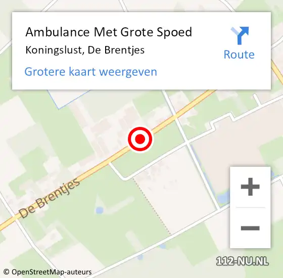 Locatie op kaart van de 112 melding: Ambulance Met Grote Spoed Naar Koningslust, De Brentjes op 18 februari 2016 13:31