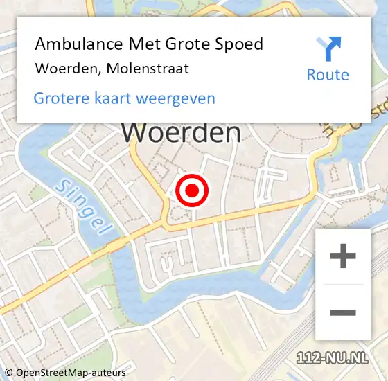 Locatie op kaart van de 112 melding: Ambulance Met Grote Spoed Naar Woerden, Molenstraat op 18 februari 2016 14:14