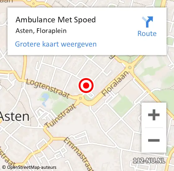 Locatie op kaart van de 112 melding: Ambulance Met Spoed Naar Asten, Floraplein op 18 februari 2016 15:14