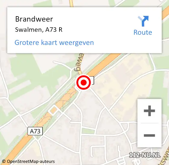 Locatie op kaart van de 112 melding: Brandweer Swalmen, A73 R op 18 februari 2016 16:26