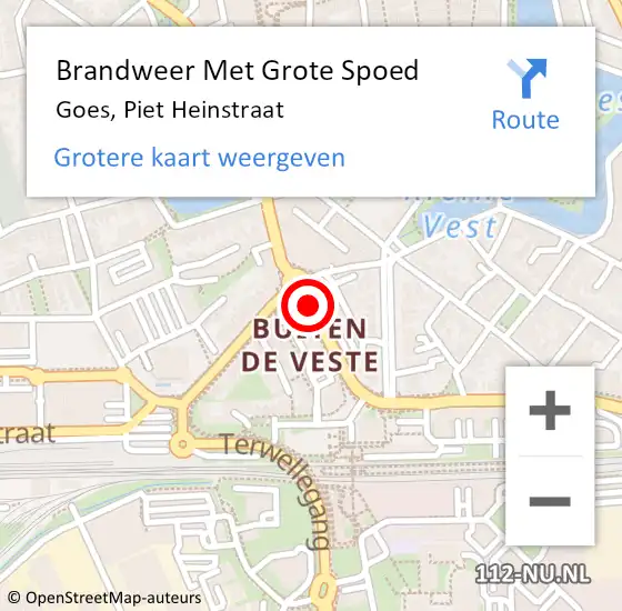 Locatie op kaart van de 112 melding: Brandweer Met Grote Spoed Naar Goes, Piet Heinstraat op 18 februari 2016 16:59