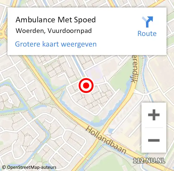 Locatie op kaart van de 112 melding: Ambulance Met Spoed Naar Woerden, Vuurdoornpad op 18 februari 2016 18:23