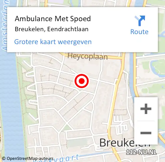 Locatie op kaart van de 112 melding: Ambulance Met Spoed Naar Breukelen, Eendrachtlaan op 18 februari 2016 18:49