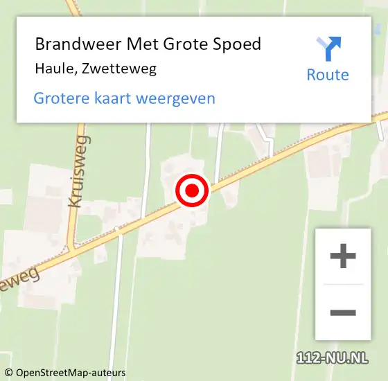 Locatie op kaart van de 112 melding: Brandweer Met Grote Spoed Naar Haule, Zwetteweg op 18 februari 2016 19:23