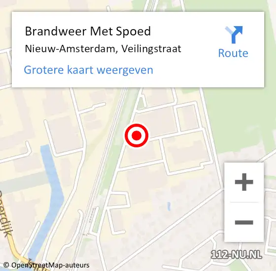 Locatie op kaart van de 112 melding: Brandweer Met Spoed Naar Nieuw-Amsterdam, Veilingstraat op 18 februari 2016 19:25