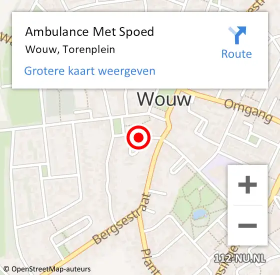 Locatie op kaart van de 112 melding: Ambulance Met Spoed Naar Wouw, Torenplein op 18 februari 2016 19:44