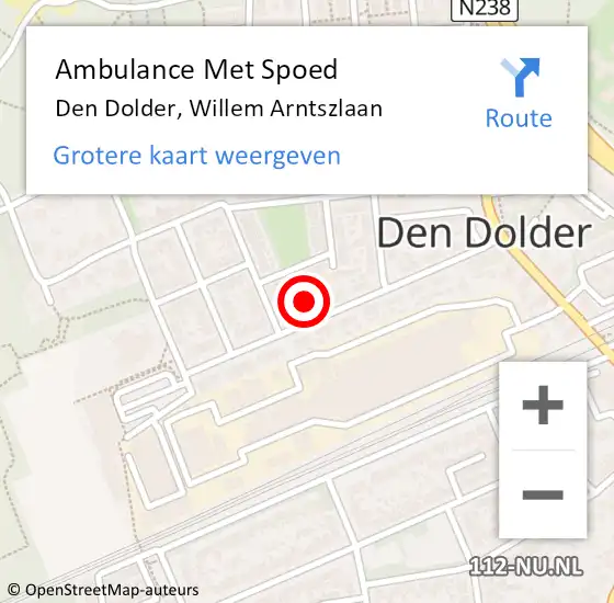 Locatie op kaart van de 112 melding: Ambulance Met Spoed Naar Den Dolder, Willem Arntszlaan op 18 februari 2016 20:59