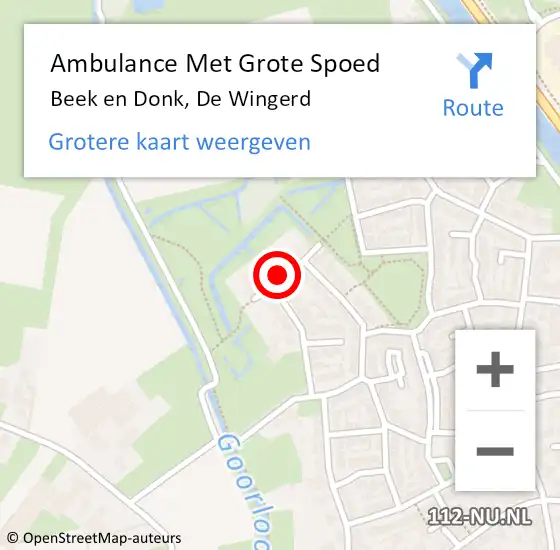 Locatie op kaart van de 112 melding: Ambulance Met Grote Spoed Naar Beek en Donk, De Wingerd op 18 februari 2016 22:32