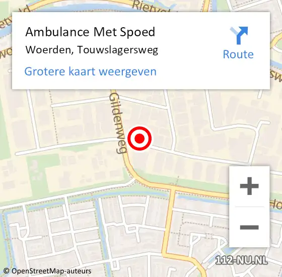 Locatie op kaart van de 112 melding: Ambulance Met Spoed Naar Woerden, Touwslagersweg op 18 februari 2016 23:03