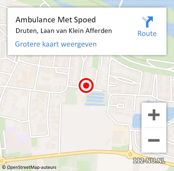 Locatie op kaart van de 112 melding: Ambulance Met Spoed Naar Druten, Laan van Klein Afferden op 18 februari 2016 23:49