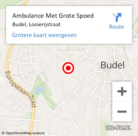 Locatie op kaart van de 112 melding: Ambulance Met Grote Spoed Naar Budel, Looierijstraat op 19 februari 2016 00:09