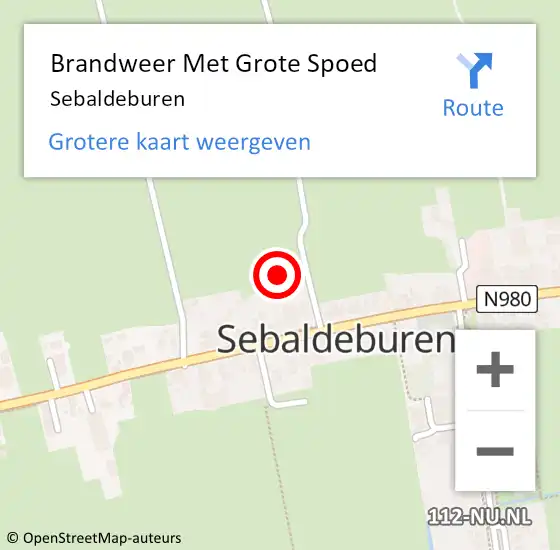 Locatie op kaart van de 112 melding: Brandweer Met Grote Spoed Naar Sebaldeburen op 19 februari 2016 04:53