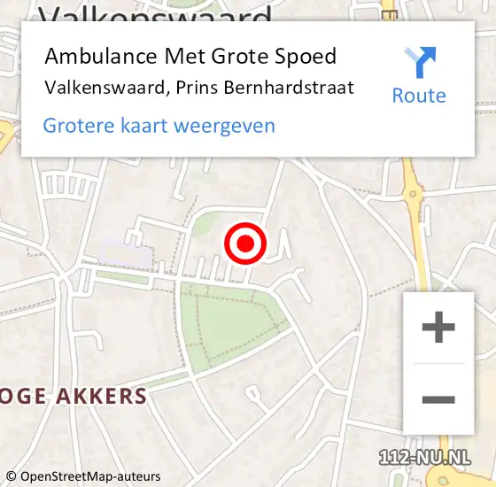 Locatie op kaart van de 112 melding: Ambulance Met Grote Spoed Naar Valkenswaard, Prins Bernhardstraat op 19 februari 2016 06:59