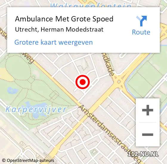 Locatie op kaart van de 112 melding: Ambulance Met Grote Spoed Naar Utrecht, Herman Modedstraat op 19 februari 2016 07:00