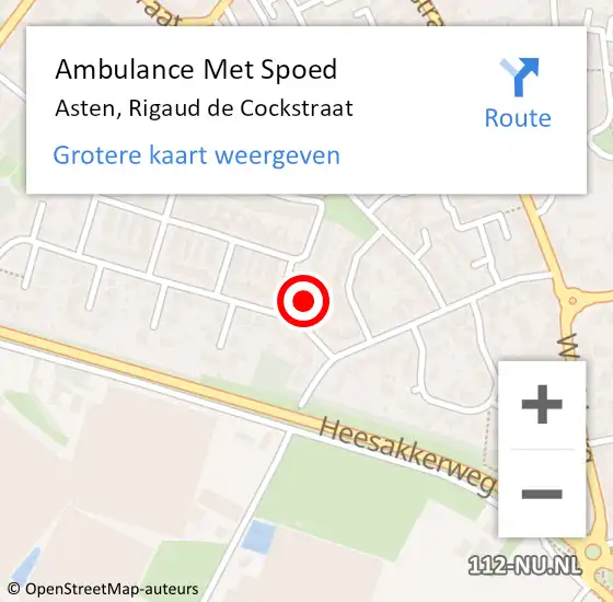 Locatie op kaart van de 112 melding: Ambulance Met Spoed Naar Asten, Rigaud de Cockstraat op 19 februari 2016 08:37