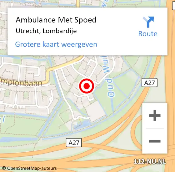 Locatie op kaart van de 112 melding: Ambulance Met Spoed Naar Utrecht, Lombardije op 19 februari 2016 08:46