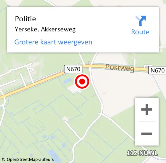 Locatie op kaart van de 112 melding: Politie Yerseke, Akkerseweg op 19 februari 2016 08:48
