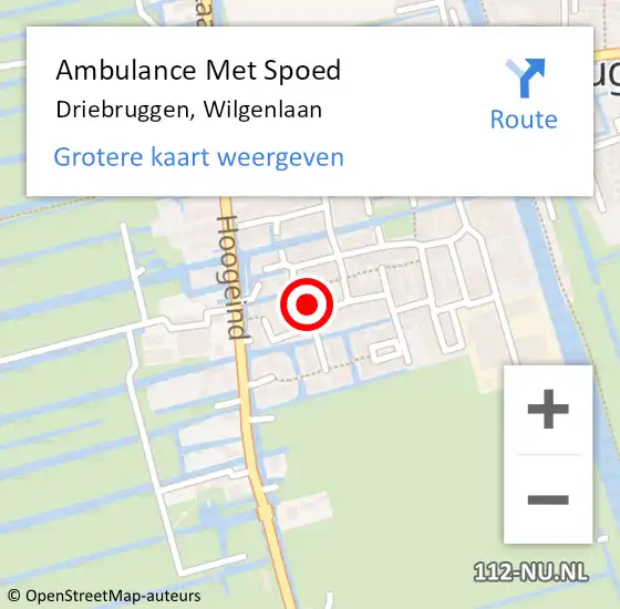 Locatie op kaart van de 112 melding: Ambulance Met Spoed Naar Driebruggen, Wilgenlaan op 19 februari 2016 09:31