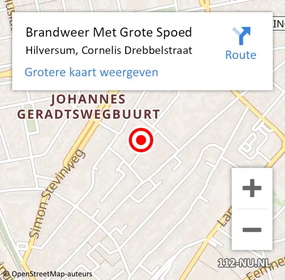 Locatie op kaart van de 112 melding: Brandweer Met Grote Spoed Naar Hilversum, Cornelis Drebbelstraat op 19 februari 2016 09:48