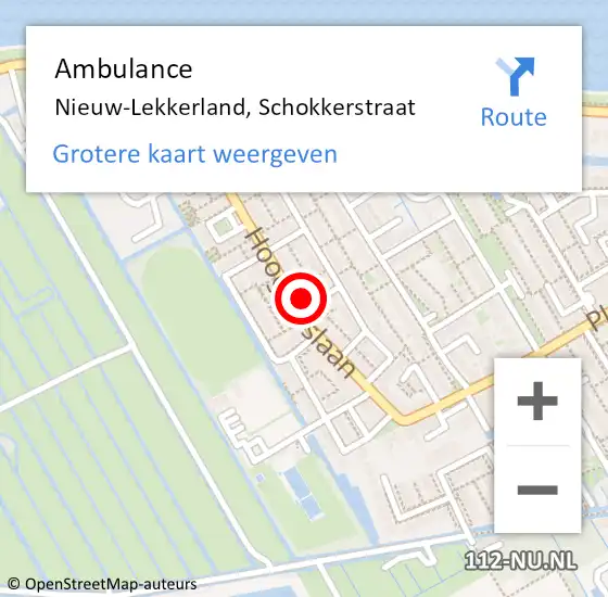 Locatie op kaart van de 112 melding: Ambulance Nieuw-Lekkerland, Schokkerstraat op 19 februari 2016 10:26