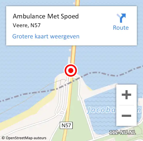 Locatie op kaart van de 112 melding: Ambulance Met Spoed Naar Veere, N57 op 19 februari 2016 11:49