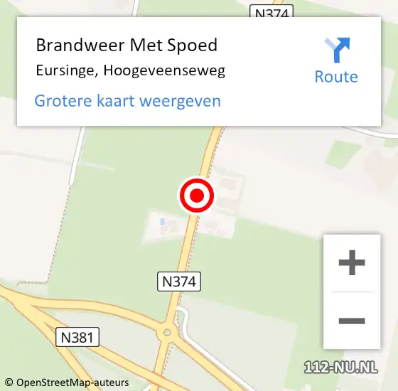 Locatie op kaart van de 112 melding: Brandweer Met Spoed Naar Eursinge, Hoogeveenseweg op 6 december 2013 11:27
