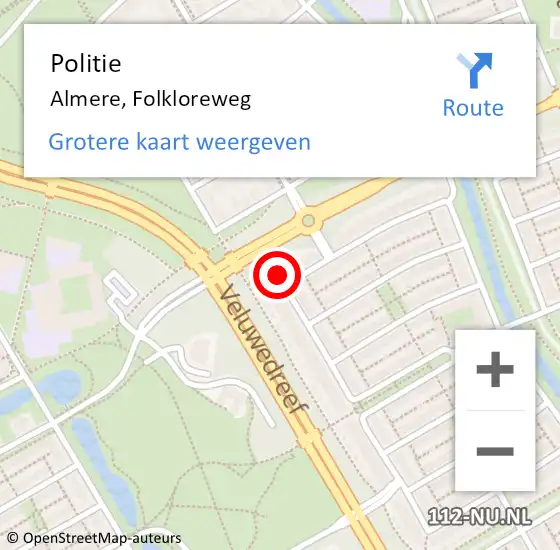 Locatie op kaart van de 112 melding: Politie Almere, Folkloreweg op 19 februari 2016 13:38