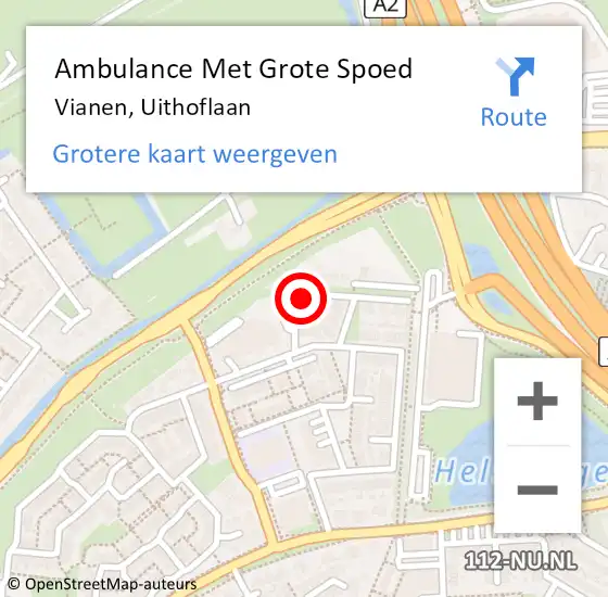 Locatie op kaart van de 112 melding: Ambulance Met Grote Spoed Naar Vianen, Uithoflaan op 19 februari 2016 13:47