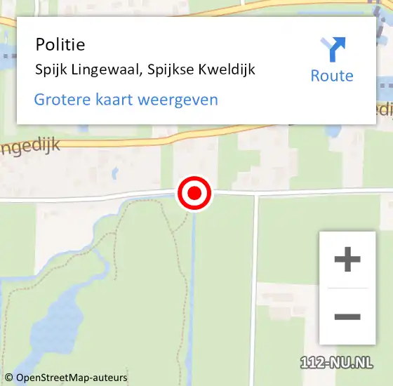 Locatie op kaart van de 112 melding: Politie Spijk Lingewaal, Spijkse Kweldijk op 19 februari 2016 14:03