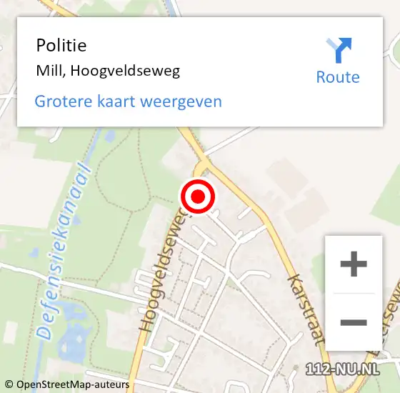 Locatie op kaart van de 112 melding: Politie Mill, Hoogveldseweg op 19 februari 2016 14:24