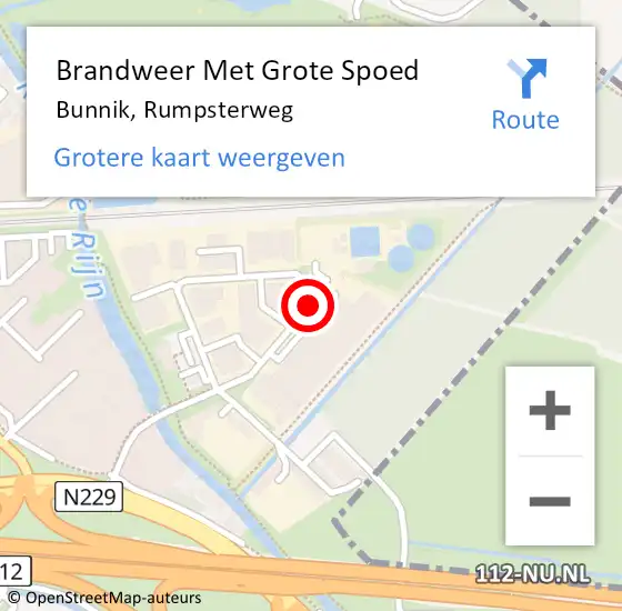 Locatie op kaart van de 112 melding: Brandweer Met Grote Spoed Naar Bunnik, Rumpsterweg op 15 september 2013 04:56