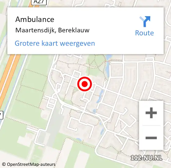 Locatie op kaart van de 112 melding: Ambulance Maartensdijk, Bereklauw op 19 februari 2016 15:19