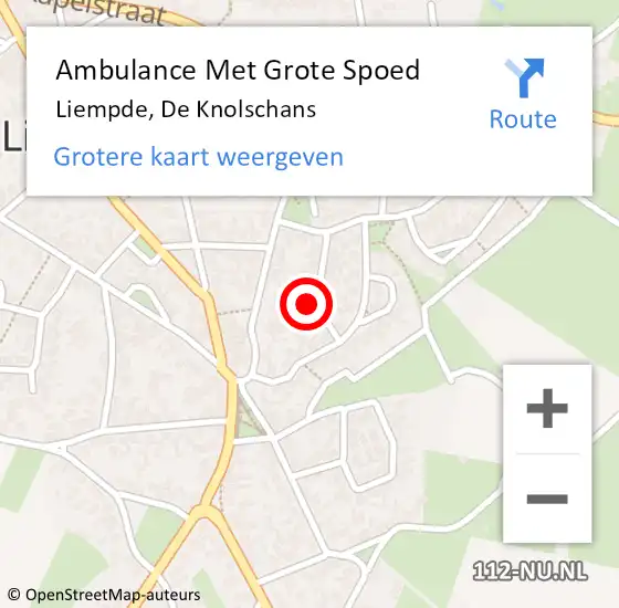 Locatie op kaart van de 112 melding: Ambulance Met Grote Spoed Naar Liempde, De Knolschans op 19 februari 2016 15:38